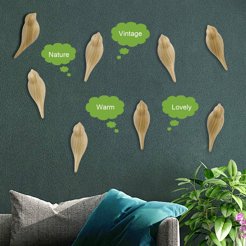 DesignSter Wood Grain Bird Coat Hooks - Premium Resin Creative Wall Mounted Birds Decorative Art Decor Hat Towel Bag Hanger Gift for Home,Living Room, Bedroom, Shop, Set of 5 - Image 3